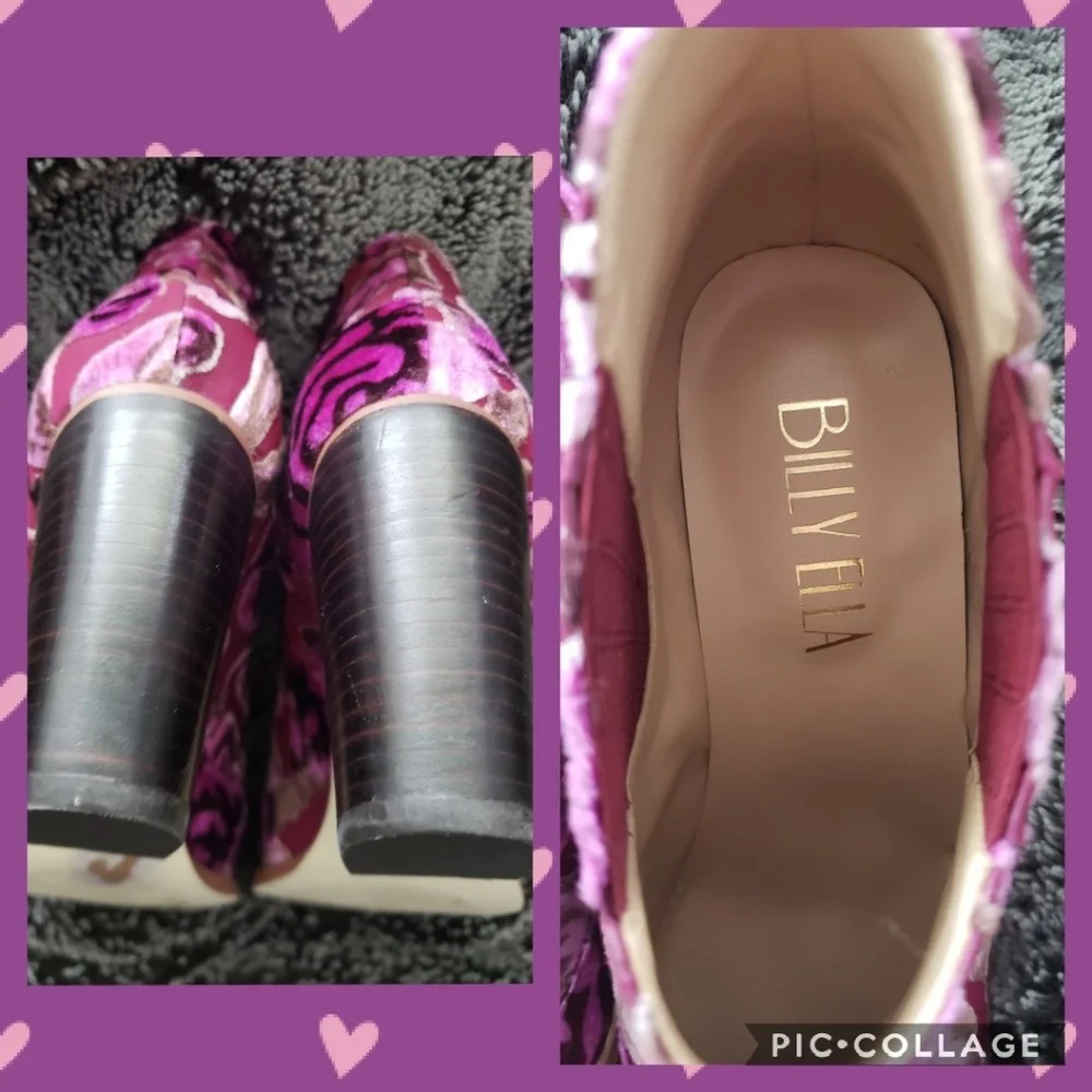 Anthropologie Pink and Burgundy Floral Velvet Ankle Boots